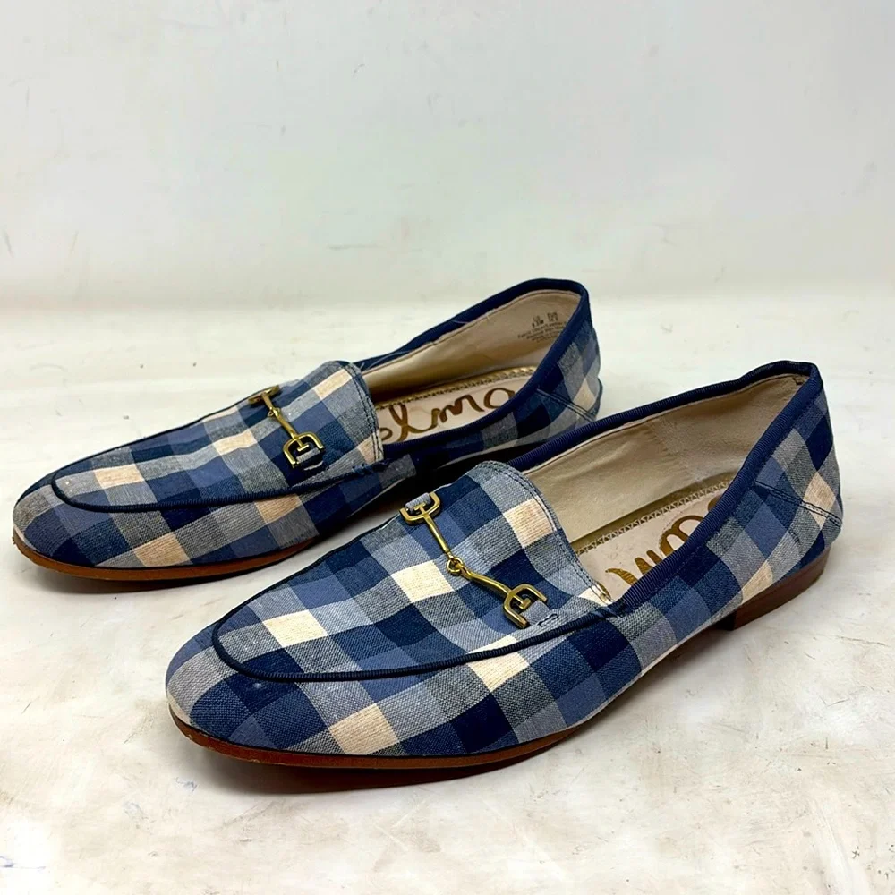 Sam Edelman Blue Loraine Buffalo Check Slip on Loafers - Picture 1 of 5
